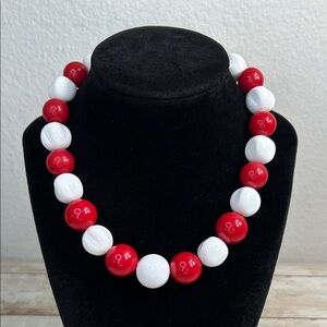 Vintage Monet red and white chunky lucite beaded necklace